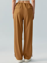 Women's long pants with sun protection, high waisted, loose fitting straight leg work pants, drawstring pockets for sports and leisure